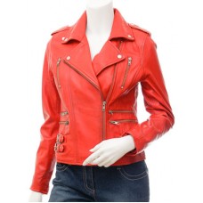 Marx Ladies Red Biker Leather Jacket Toronto